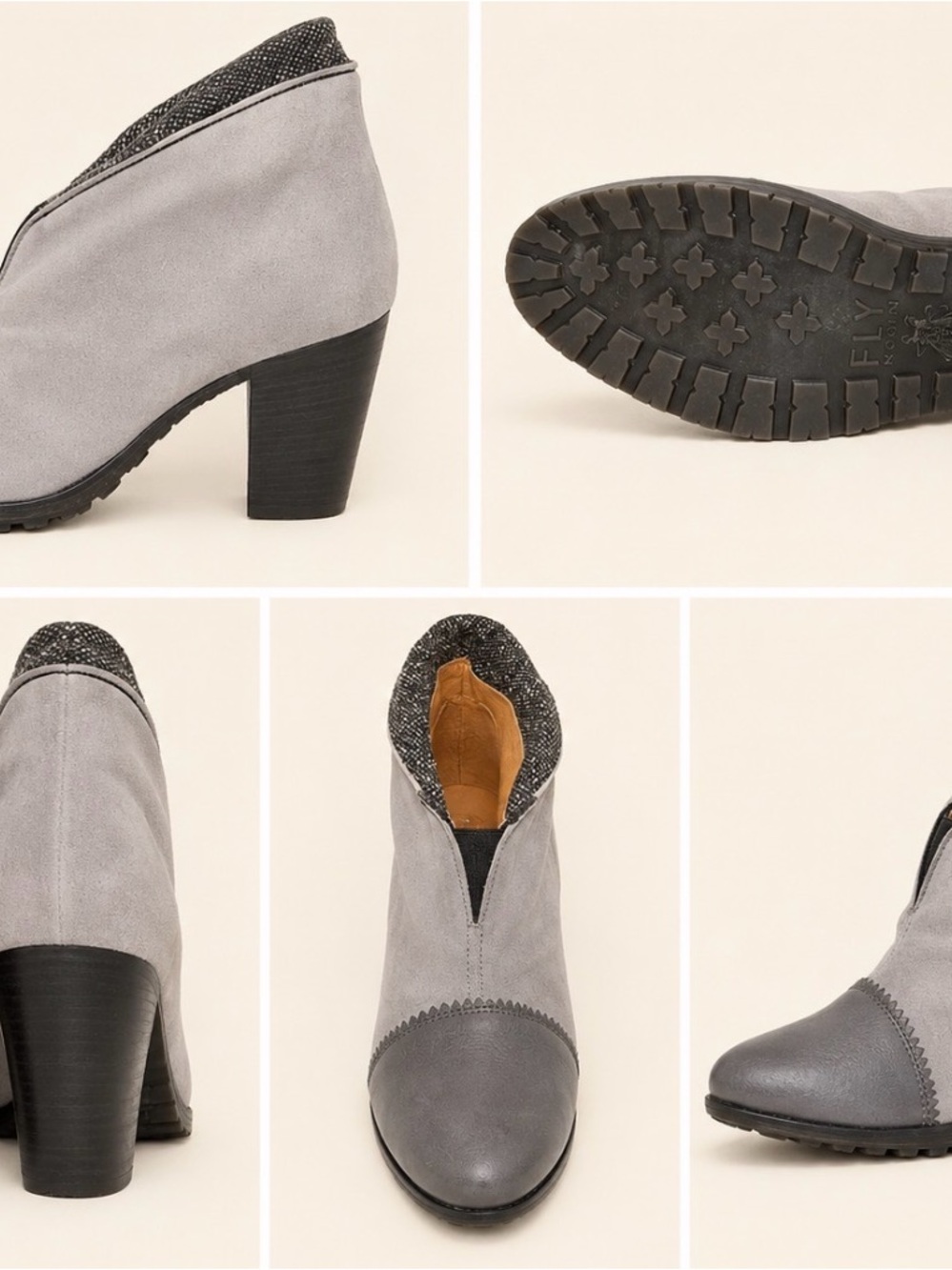 NEW ! Hispanitas Size 9
Gray Suede Heeled Ankle Boots with Textured Collar